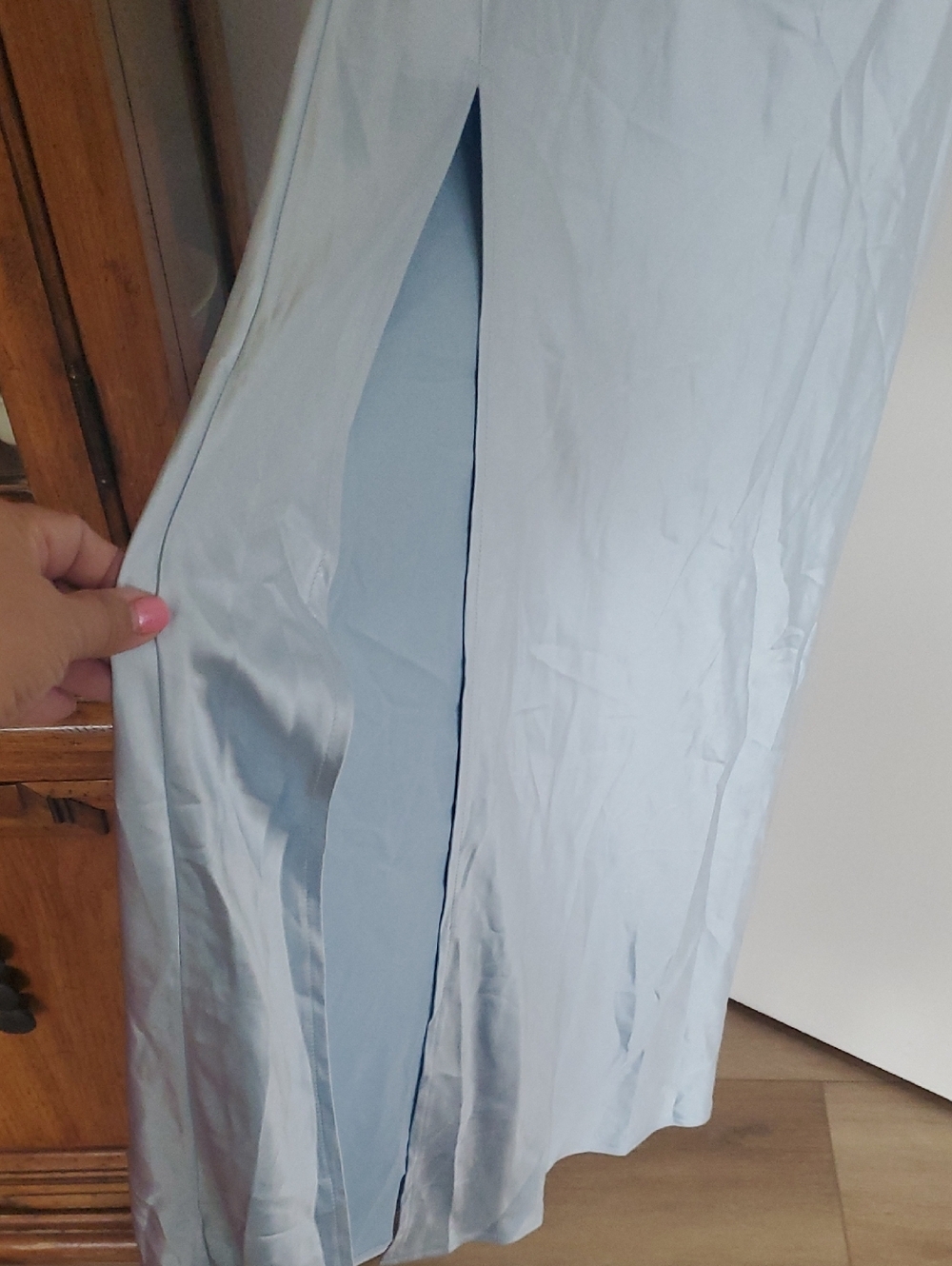 Princess Polly Light Blue Satin Maxi Slip Dress with Thigh Slit Size 6 - Picture 5 of 7